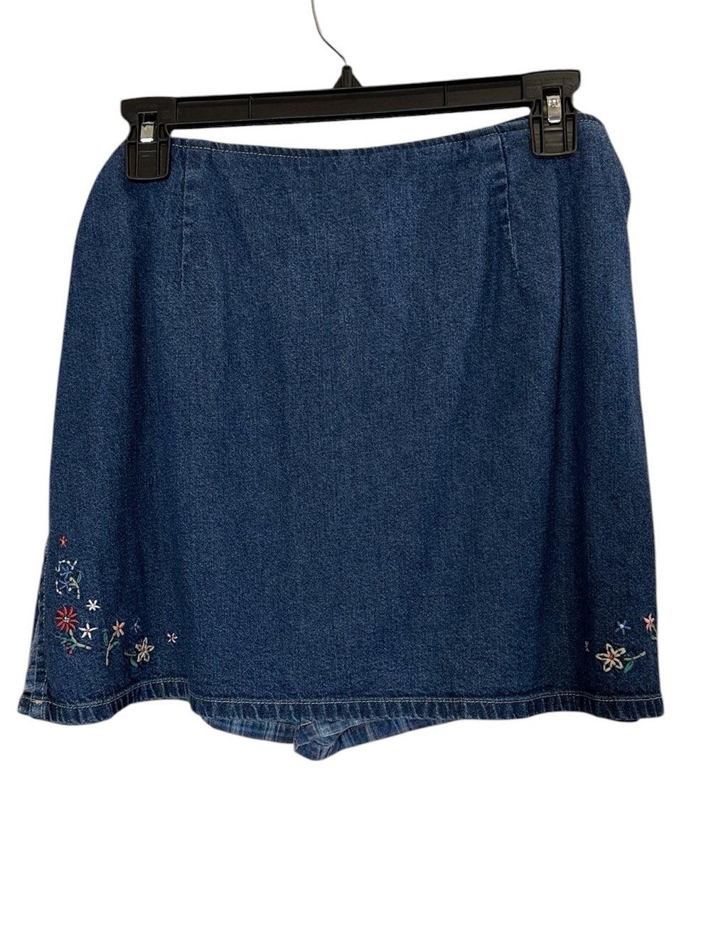 L.A. Blues Cottagecore Y2K Embroidered Blue Denim and Checkered Mini Skort Sz 12